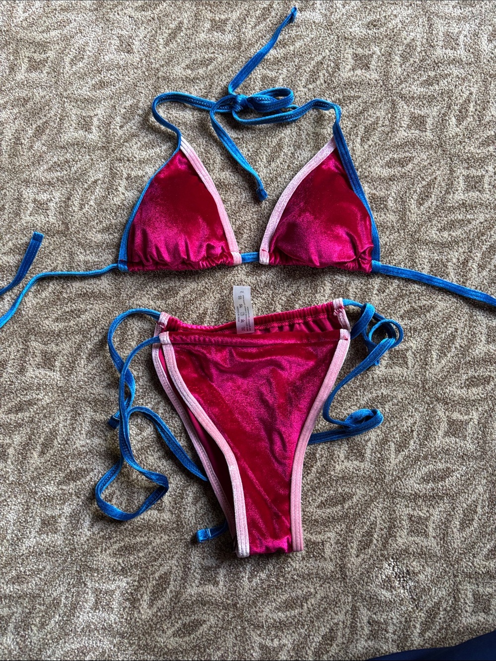 Red-pink & Blue String Bikini Set